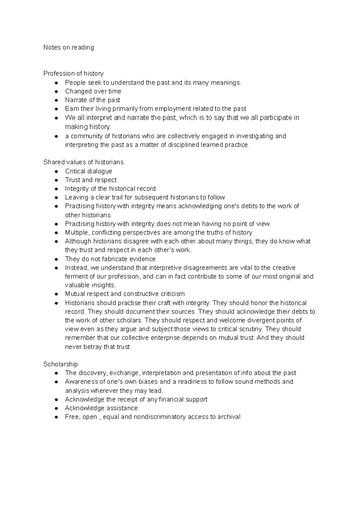 Notes on reading - Notes on reading Profession of history People seek ...