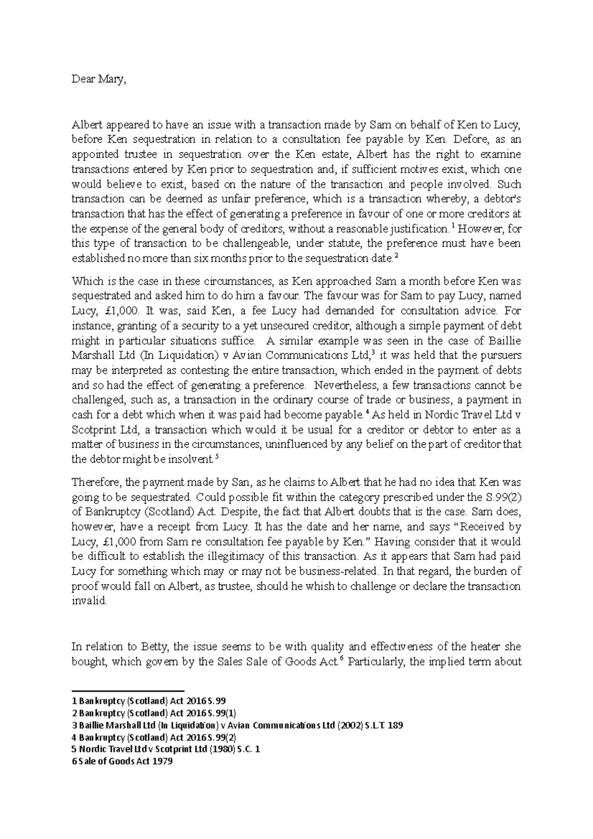 Business law essay 1 Albert appeared to have an issue with a