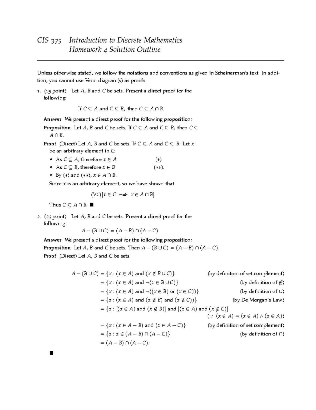 Hw04sol - Homework 4 Discrete Mathematics Profesor : Andrew Lee - CIS ...