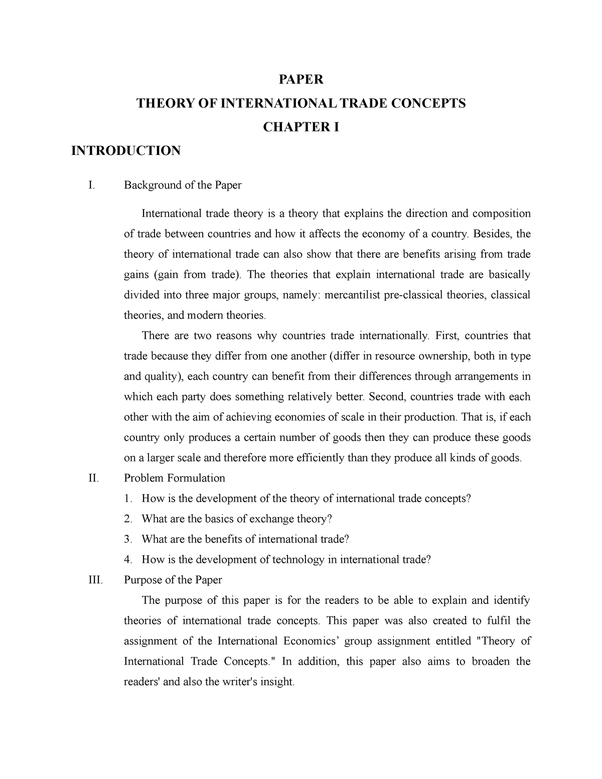 term paper on international trade