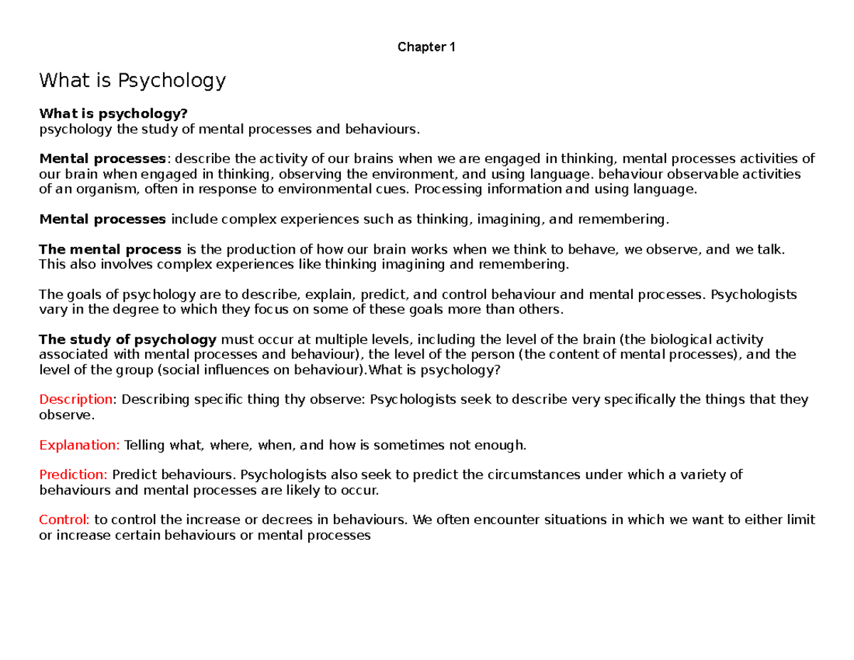 Chapter 1 - Notes - Chapter 1 What Is Psychology What Is Psychology ...