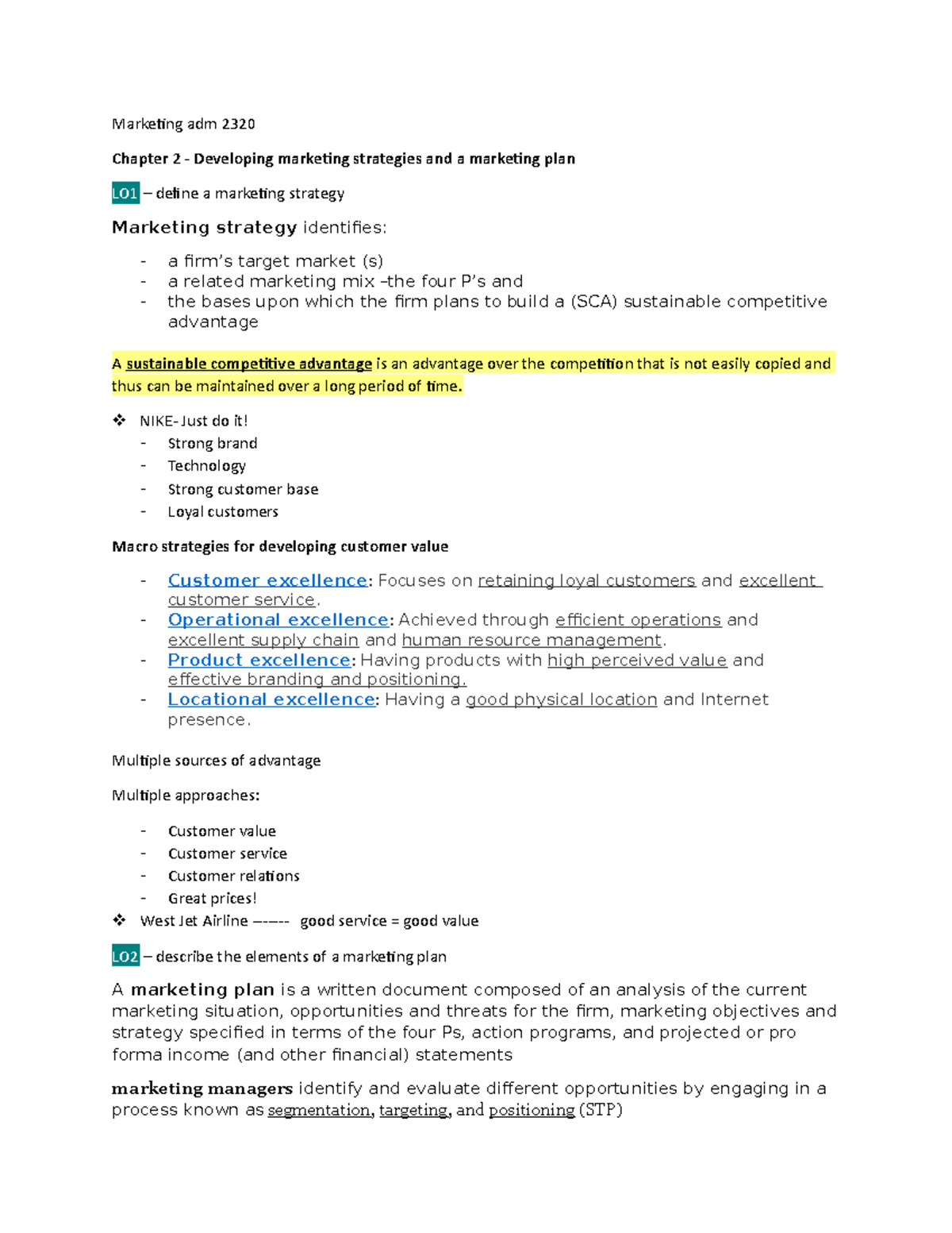 marketing 2320 Chapter 2 - Marketing adm 2320 Chapter 2 - Developing ...