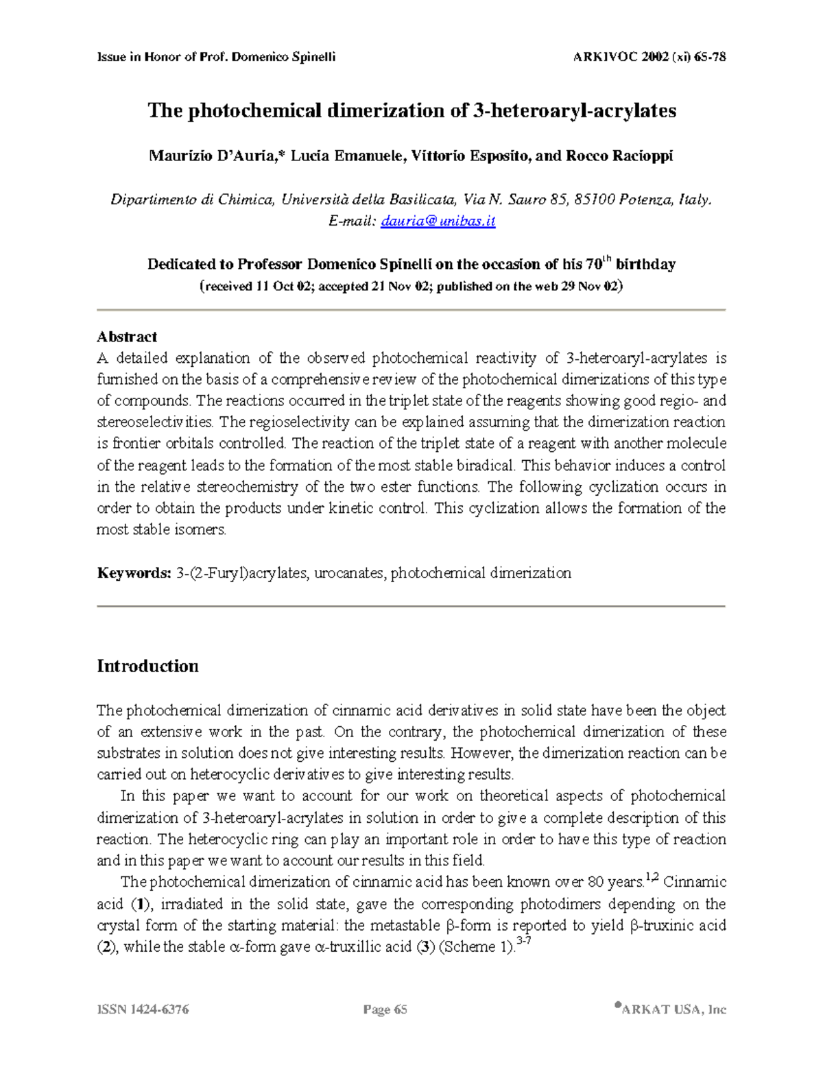 The photochemical dimerization of 3 hete. The photochemical ...