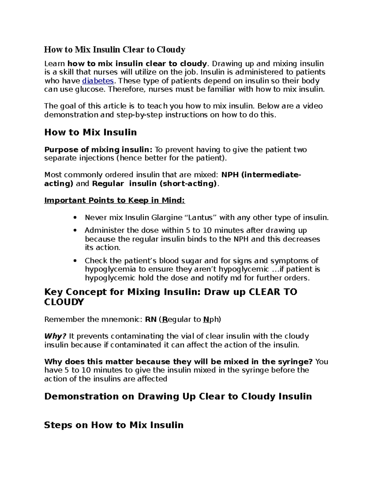 How to Mix Insulin Clear to Cloudy - Drawing up and mixing insulin is a