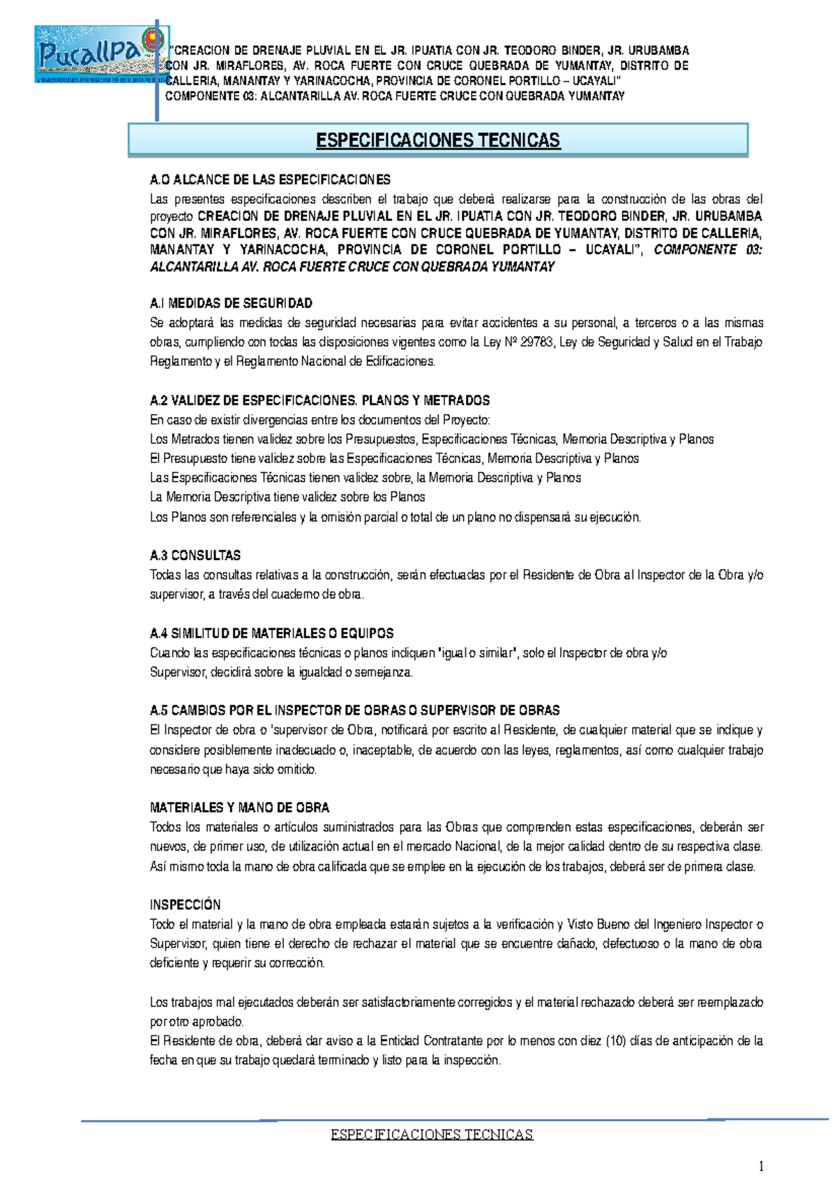 3 Especificaciones Tecnicas Av Roca Fuerte Studocu