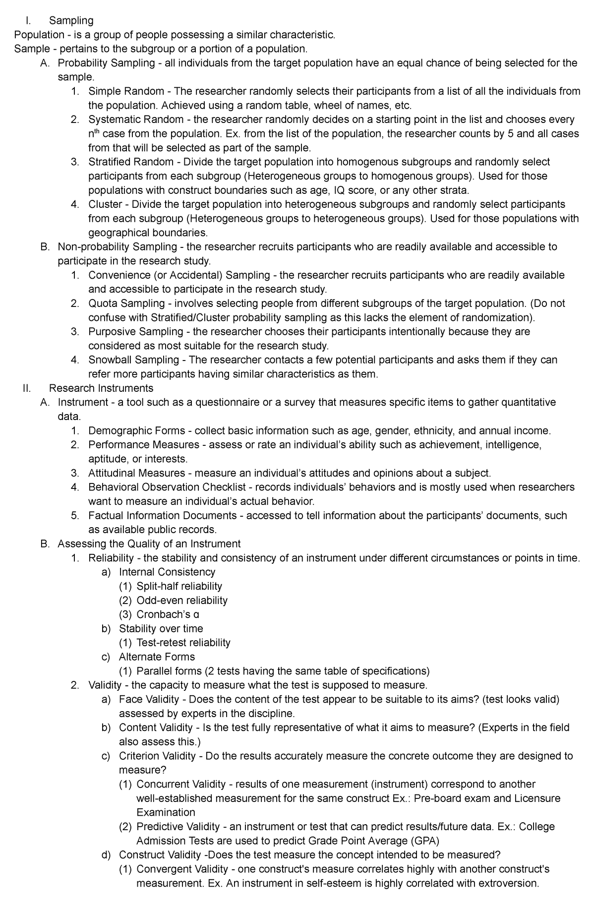 PR2 Second Quarter Reviewer - I. Sampling Population - is a group of ...