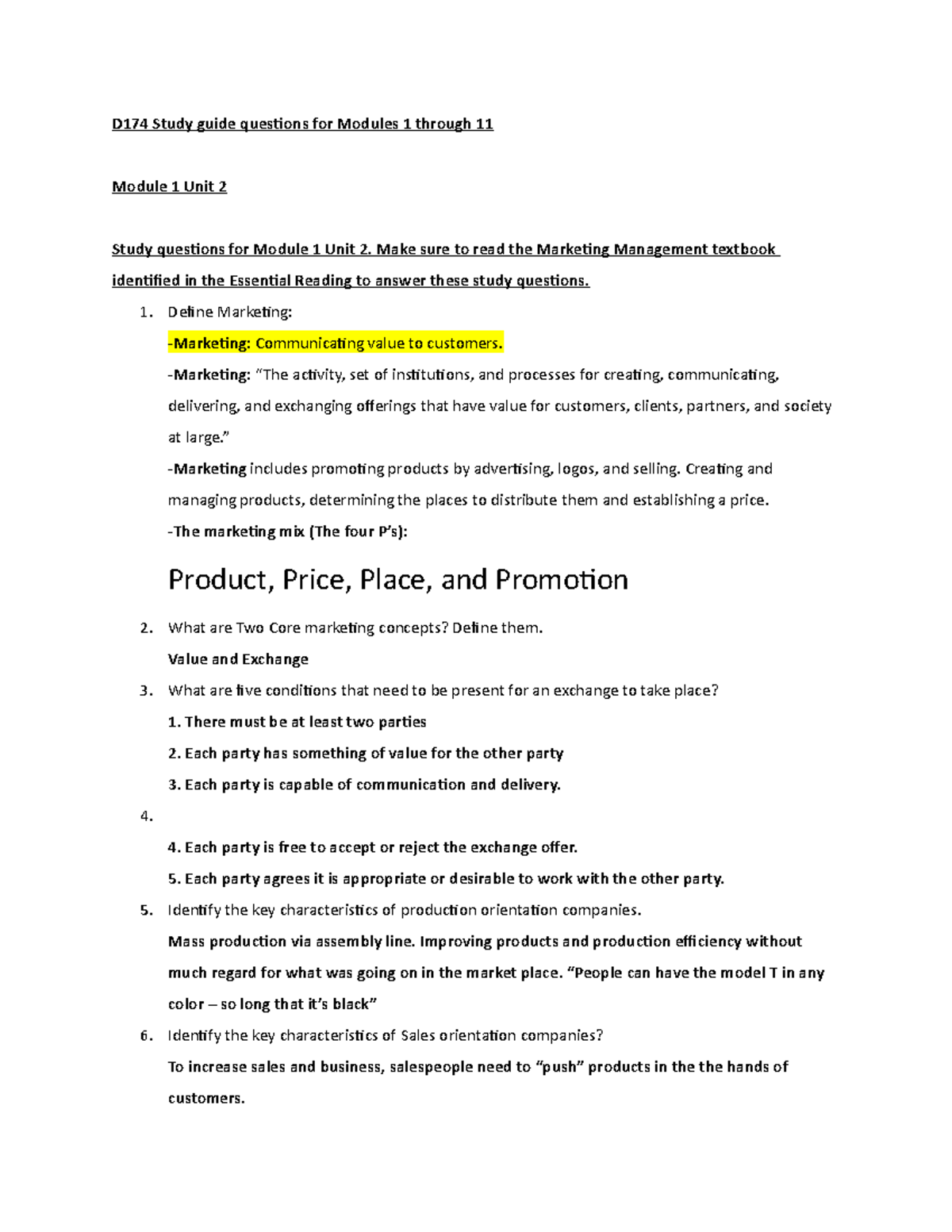 D174 Study Guide Questions - Make Sure To Read The Marketing Management ...