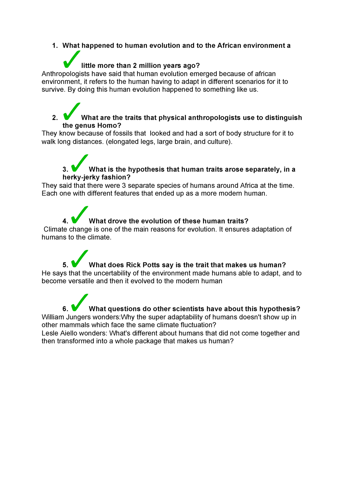 Human Evolution Answer Key