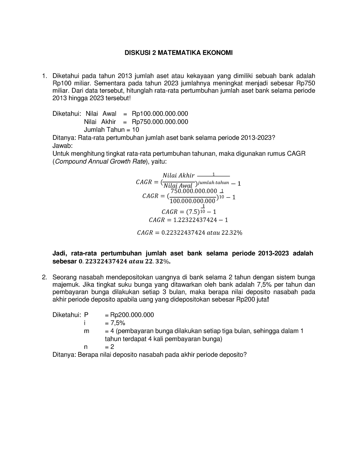 Diskusi Matematika Ekonomi Diskusi Matematika Ekonomi Diketahui Pada Tahun Jumlah