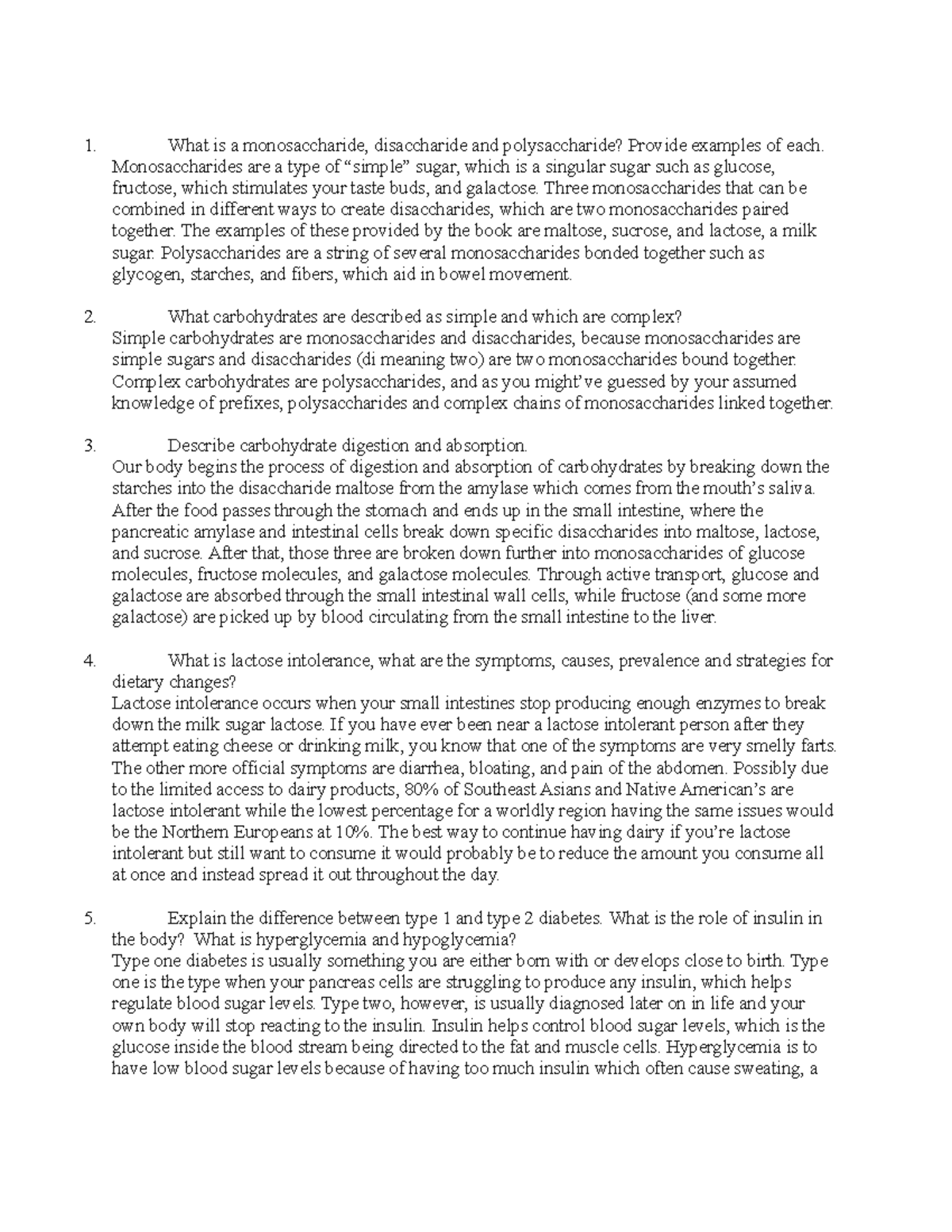 Human Nutrition Assignment 4 - What is a monosaccharide, disaccharide ...