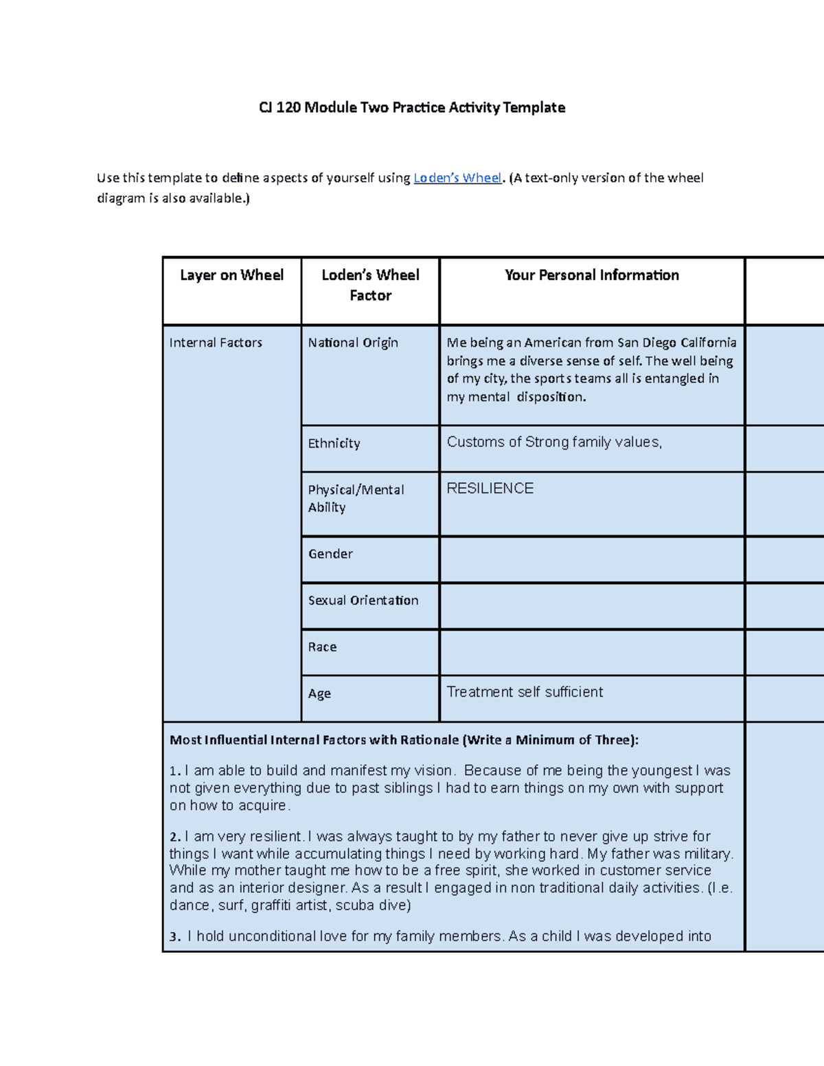 Module completed assignment cultural CJ 120 Module Two Practice