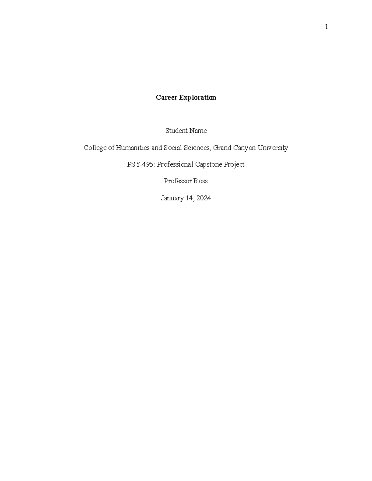 PSY-495 Benchmark - Career Exploration - Career Exploration Student ...