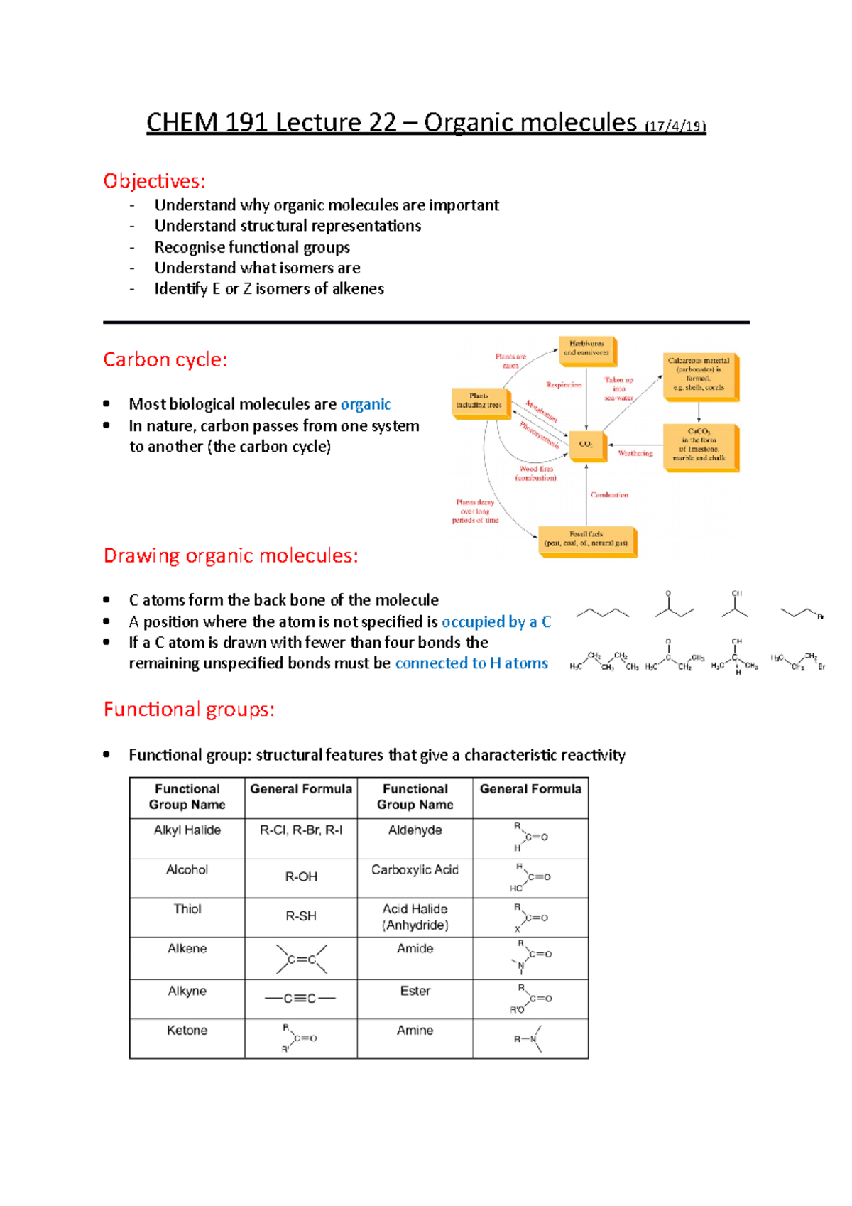 CHEM 191 Lecture 22 - CHEM 191 Lecture 22 – Organic molecules (17/4/19 ...