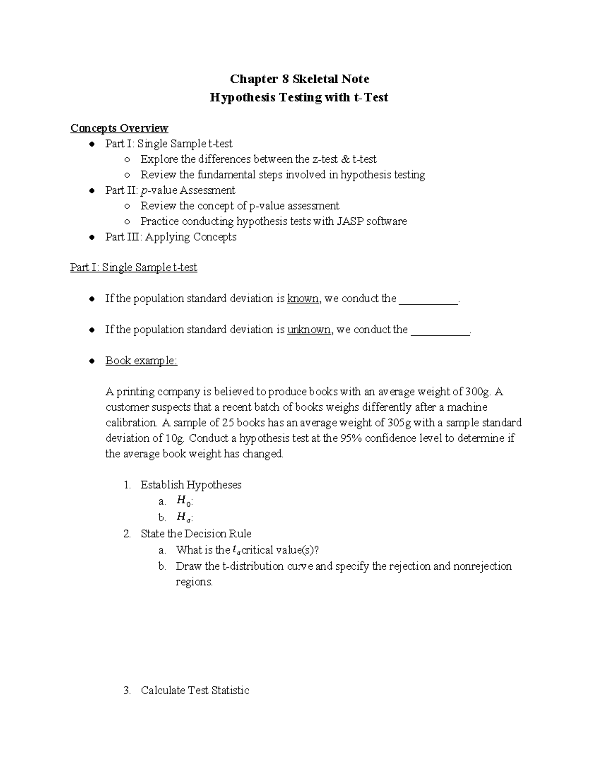 Chapter 8 Skeletal Note - Chapter 8 Skeletal Note Hypothesis Testing ...