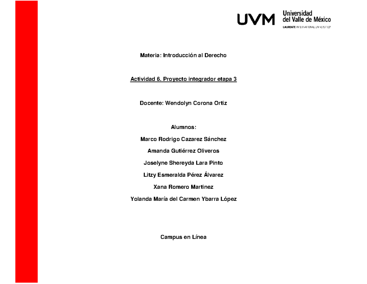 A6 Eq3 Actividad 6 Materia Introducción Al Derecho Actividad 6