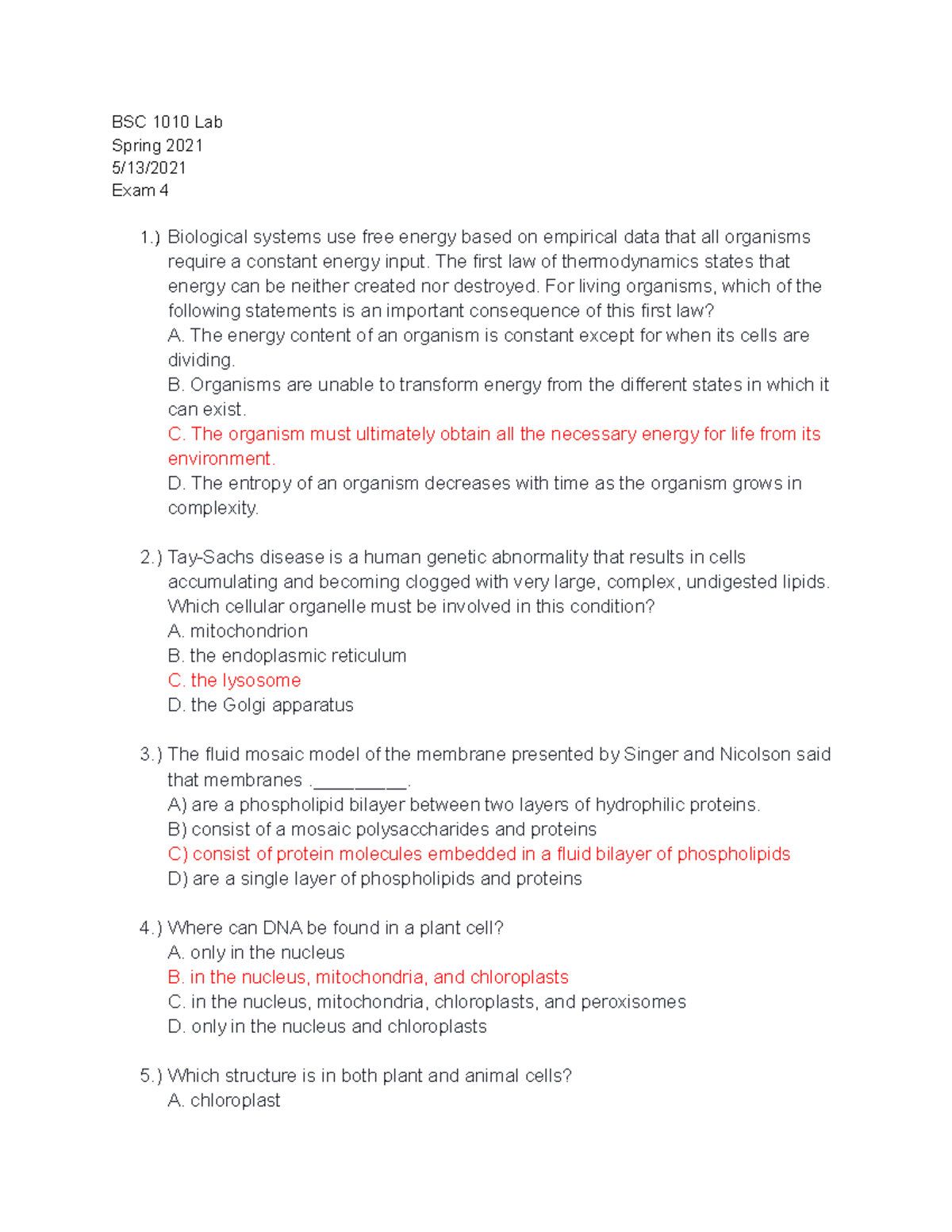 BSC 1010 Lab Exam 4 - A Comprehensive Treatment Of Biological ...