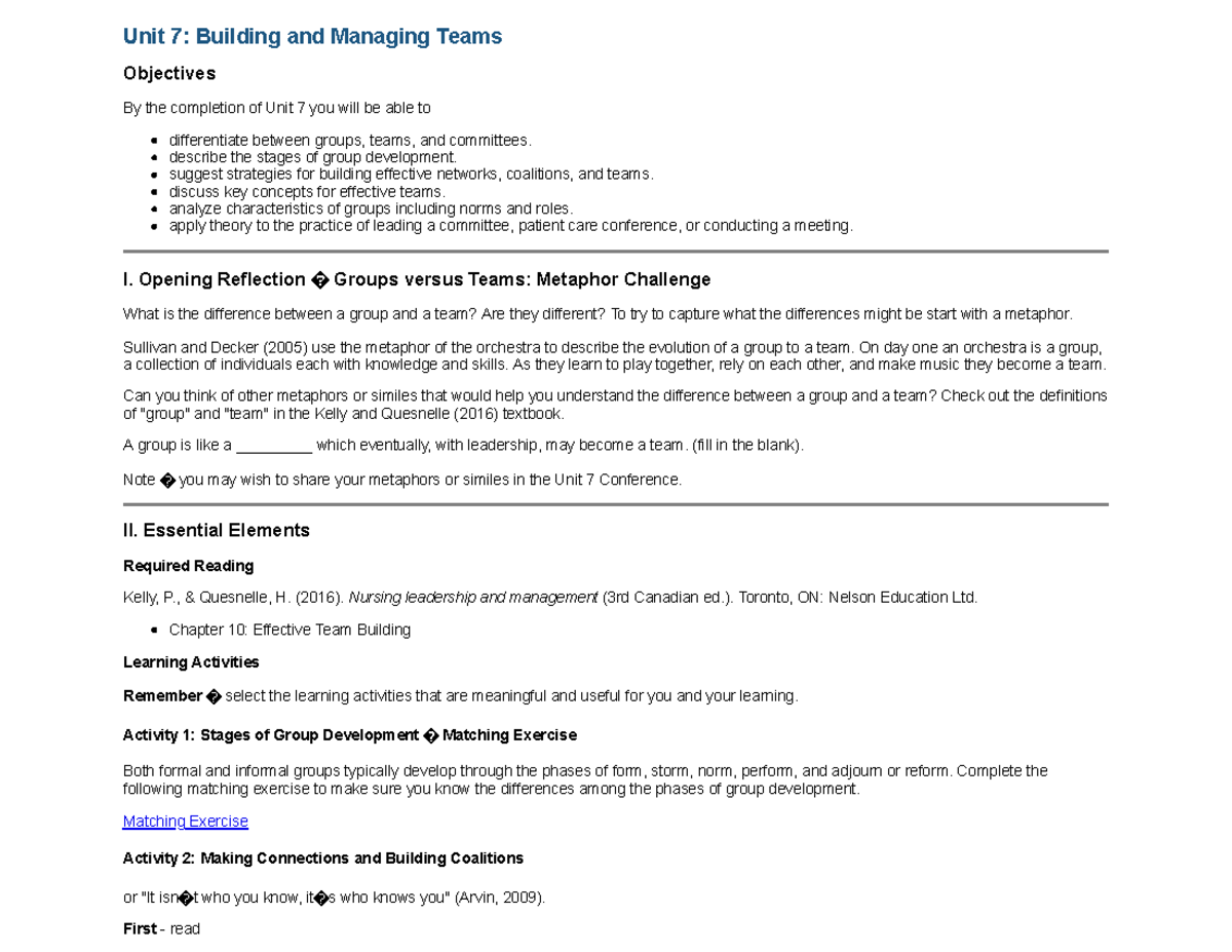 Unit 7 - Building and Managing Teams - Unit 7: Building and Managing ...