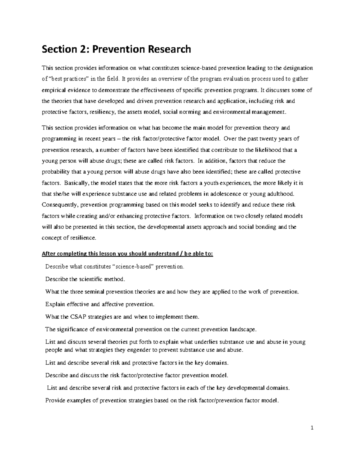 TTU ADRS 3327 Reader Section 2 - Prevention Research - Section 2 ...