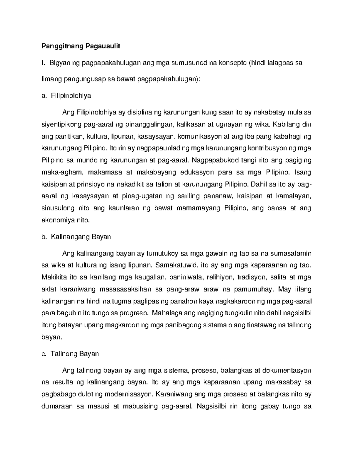 Panggitnang Pagsusulit Sa Pagsasalin Ng Kontekstong Filipino ...