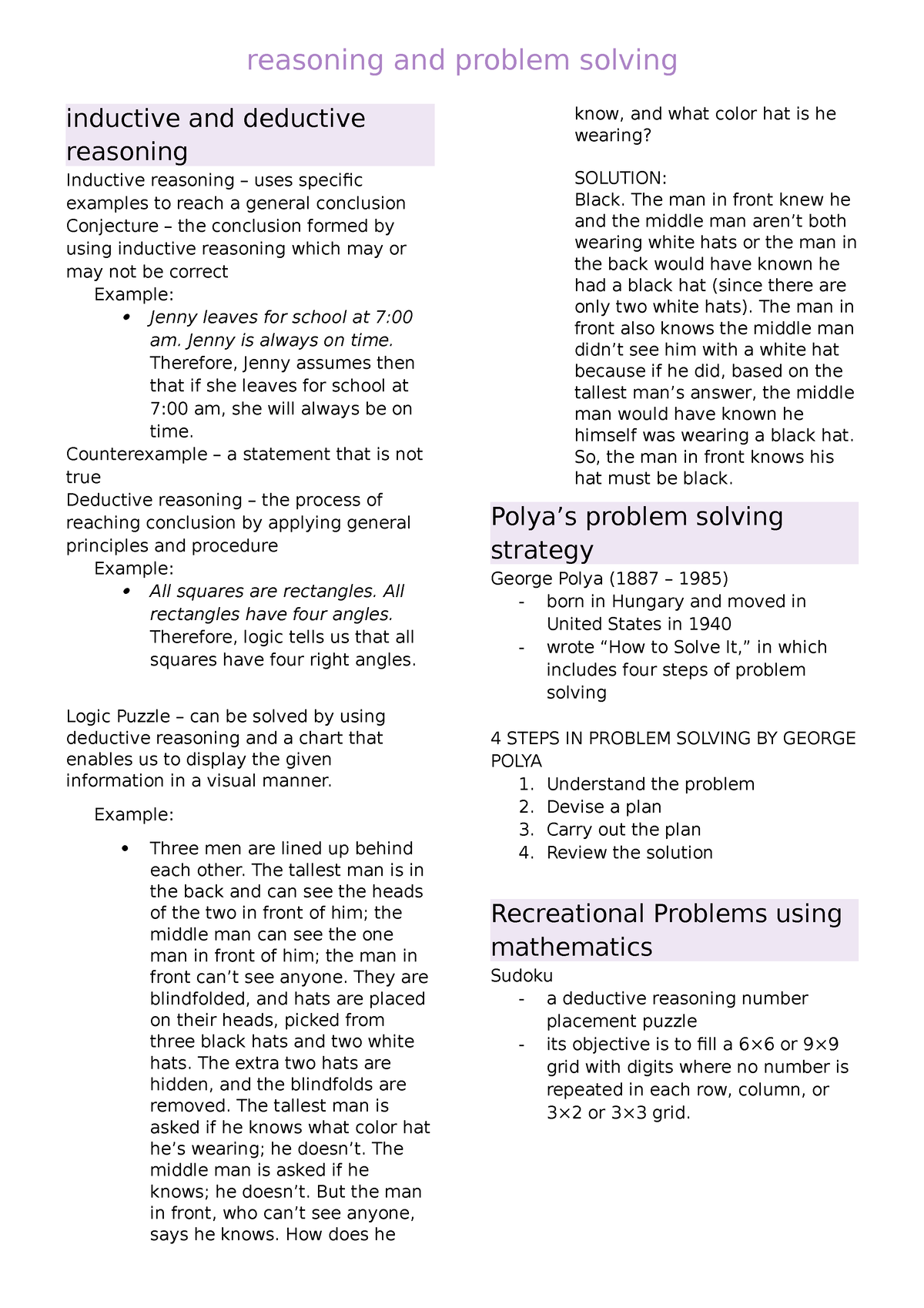 problem solving reasoning chapter