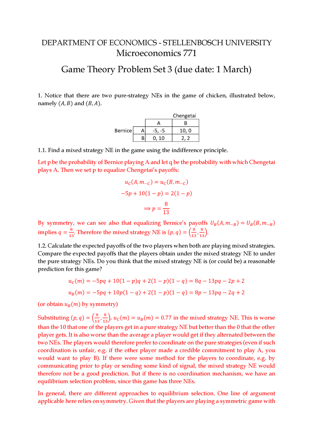 Economics Honours - Game Theory Tutorial 3 - DEPARTMENT OF ECONOMICS ...