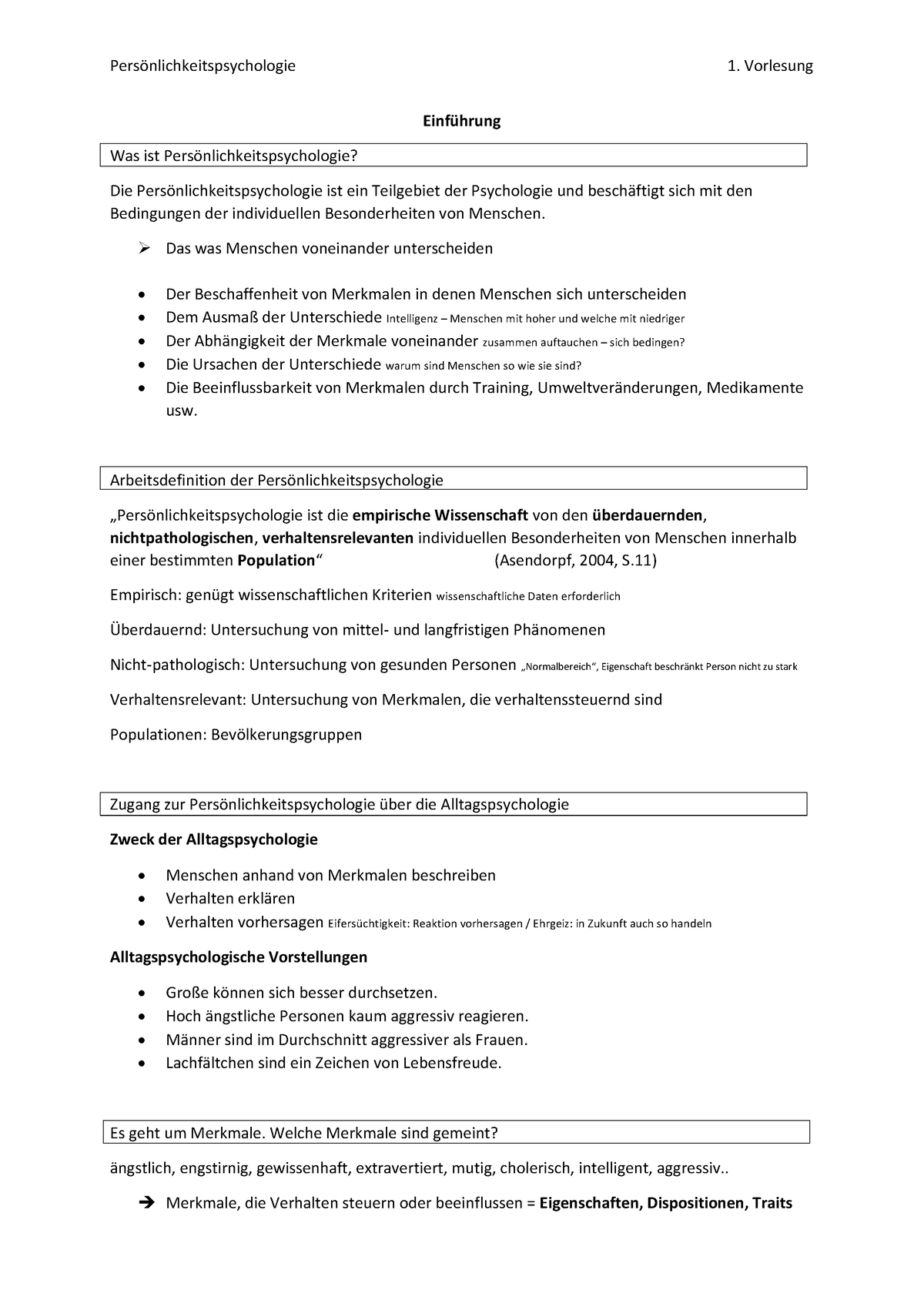 Vorlesung 1 - Persönlichkeitspsychologie - Persˆnlichkeitspsychologie 1 ...