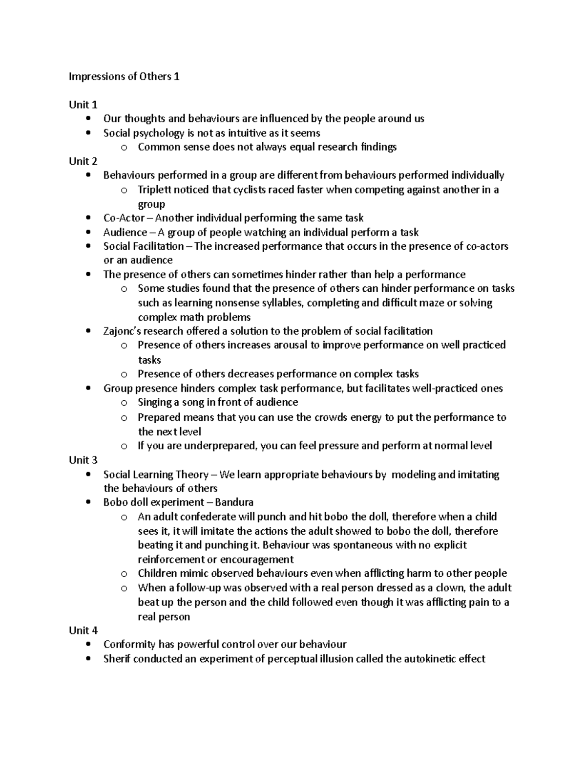 Lecture 11 - Impressions of Others 1 Unit 1 Our thoughts and behaviours ...