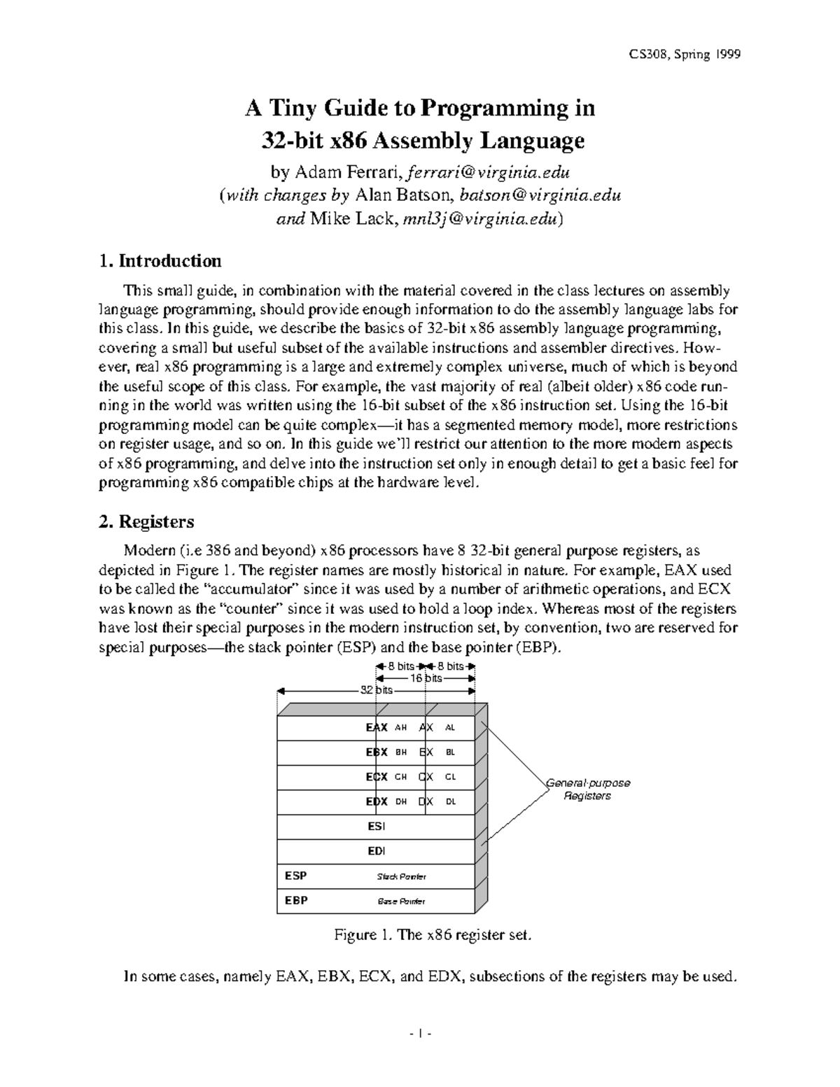 Tiny guide to x86 assembly CS308, Spring 1999 A Tiny Guide to