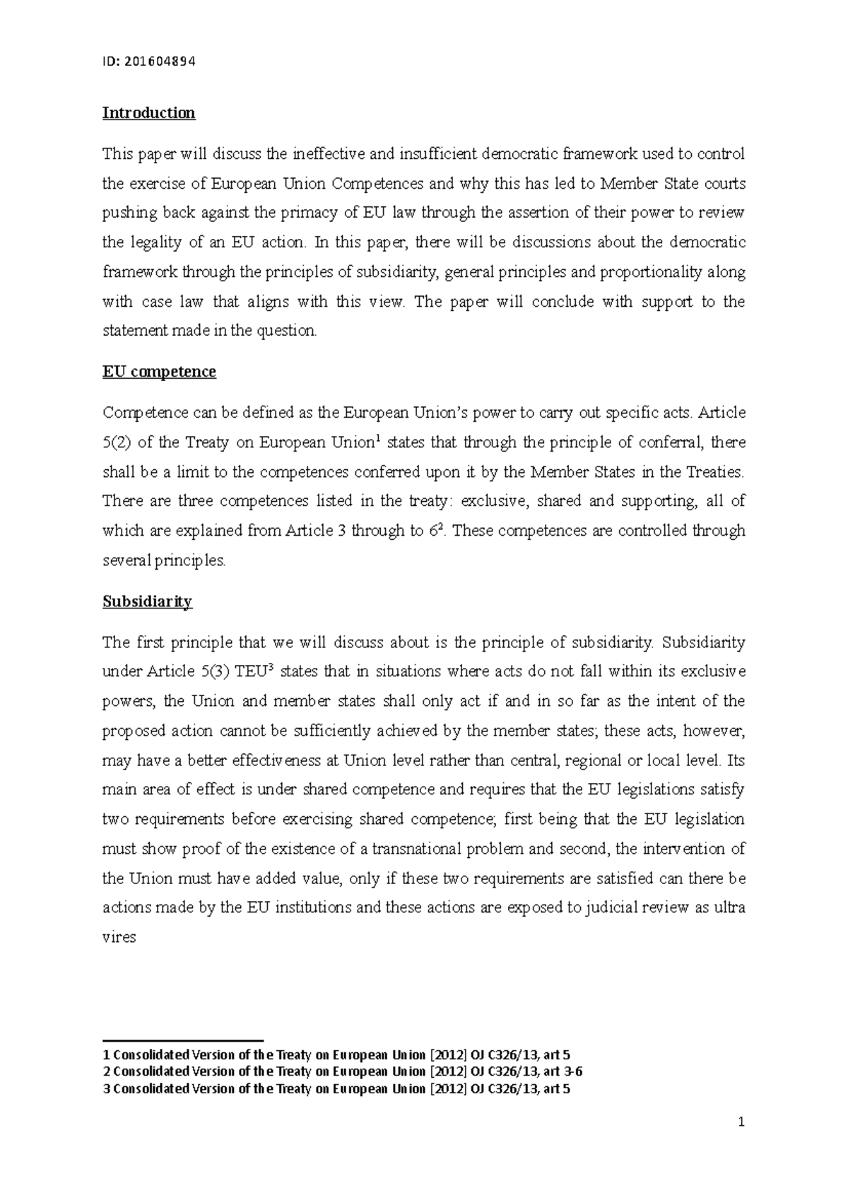 LAW 310- Law of the European Union - Introduction This paper will ...