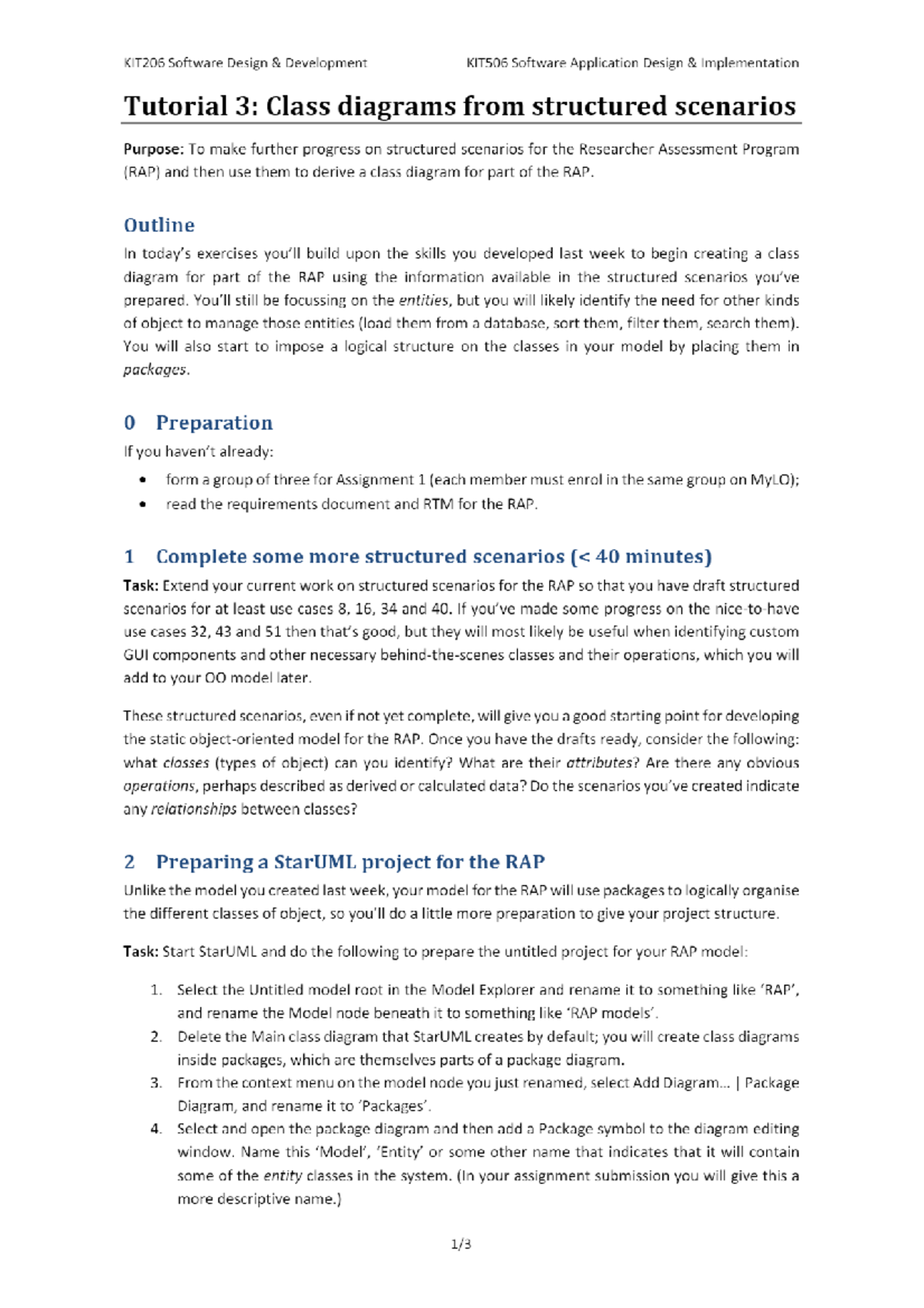 Tutorial 03 - From scenarios to class diagrams (week 4) - KIT206 KIT506 ...