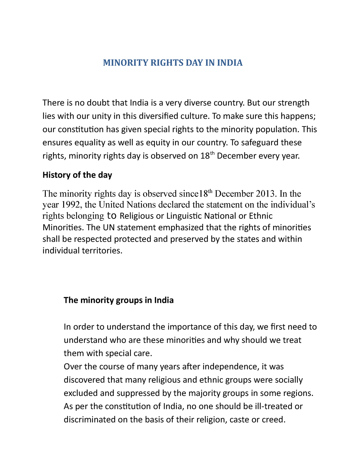 essay on minority rights in india