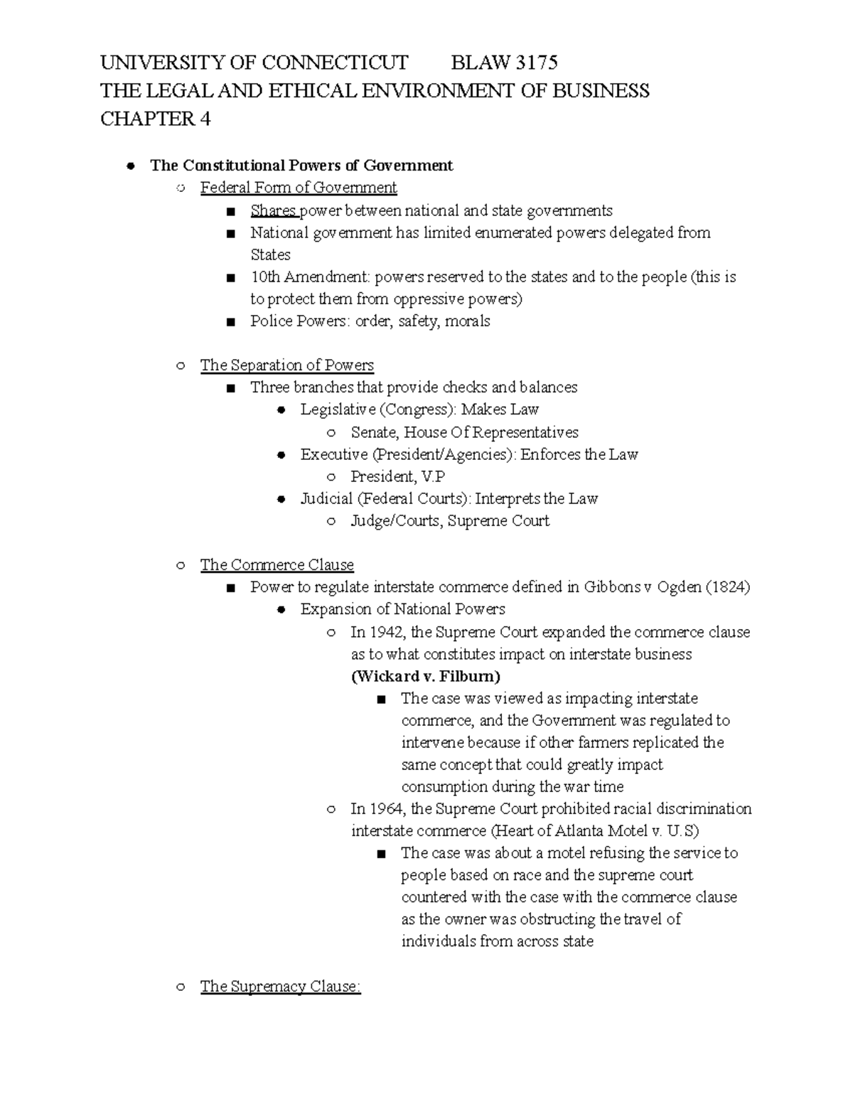 BLAW 3175 Notes Chapter 4 - THE LEGAL AND ETHICAL ENVIRONMENT OF ...