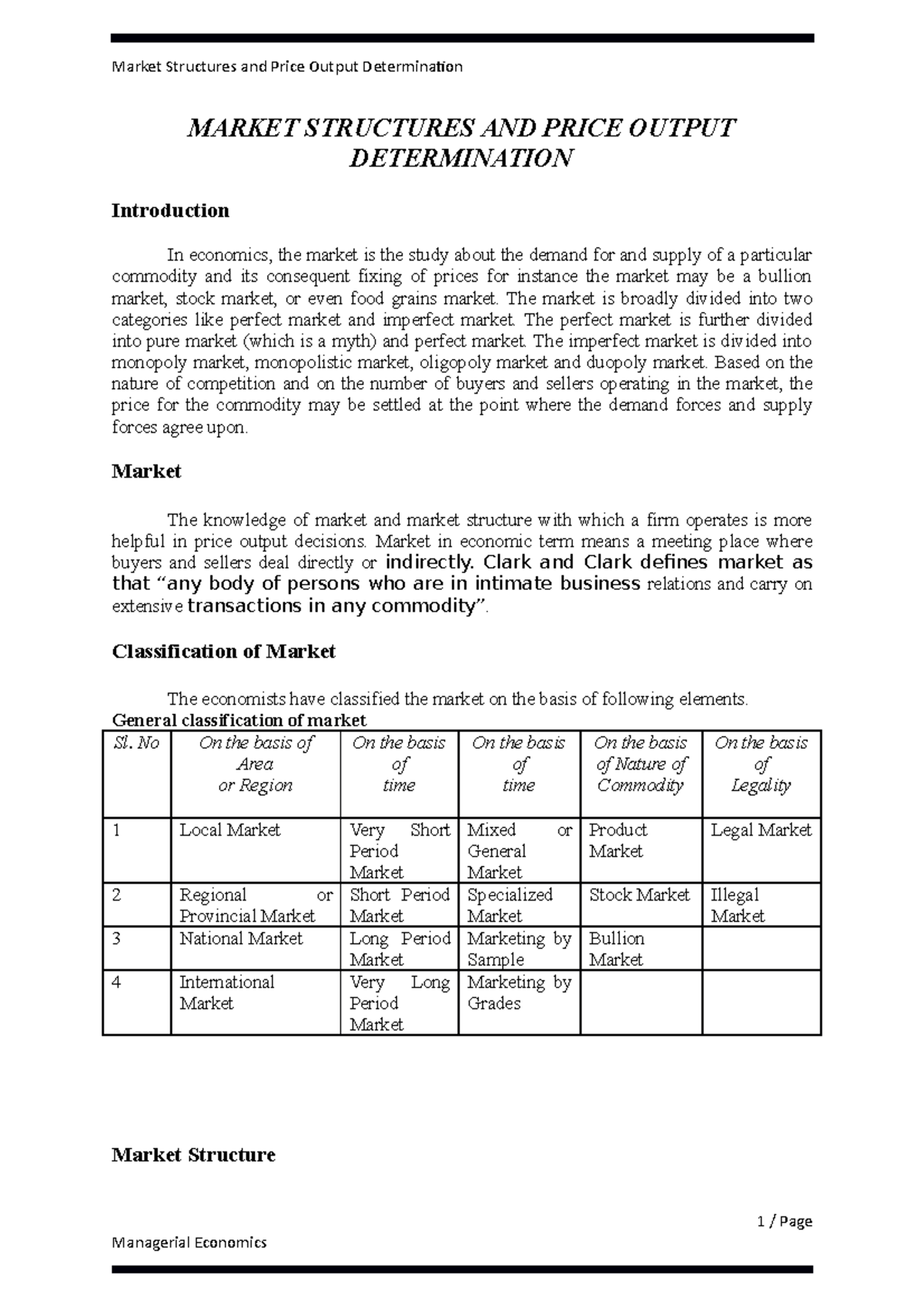 Ch 4 - Market Structures AND Price Output Determination - MARKET ...