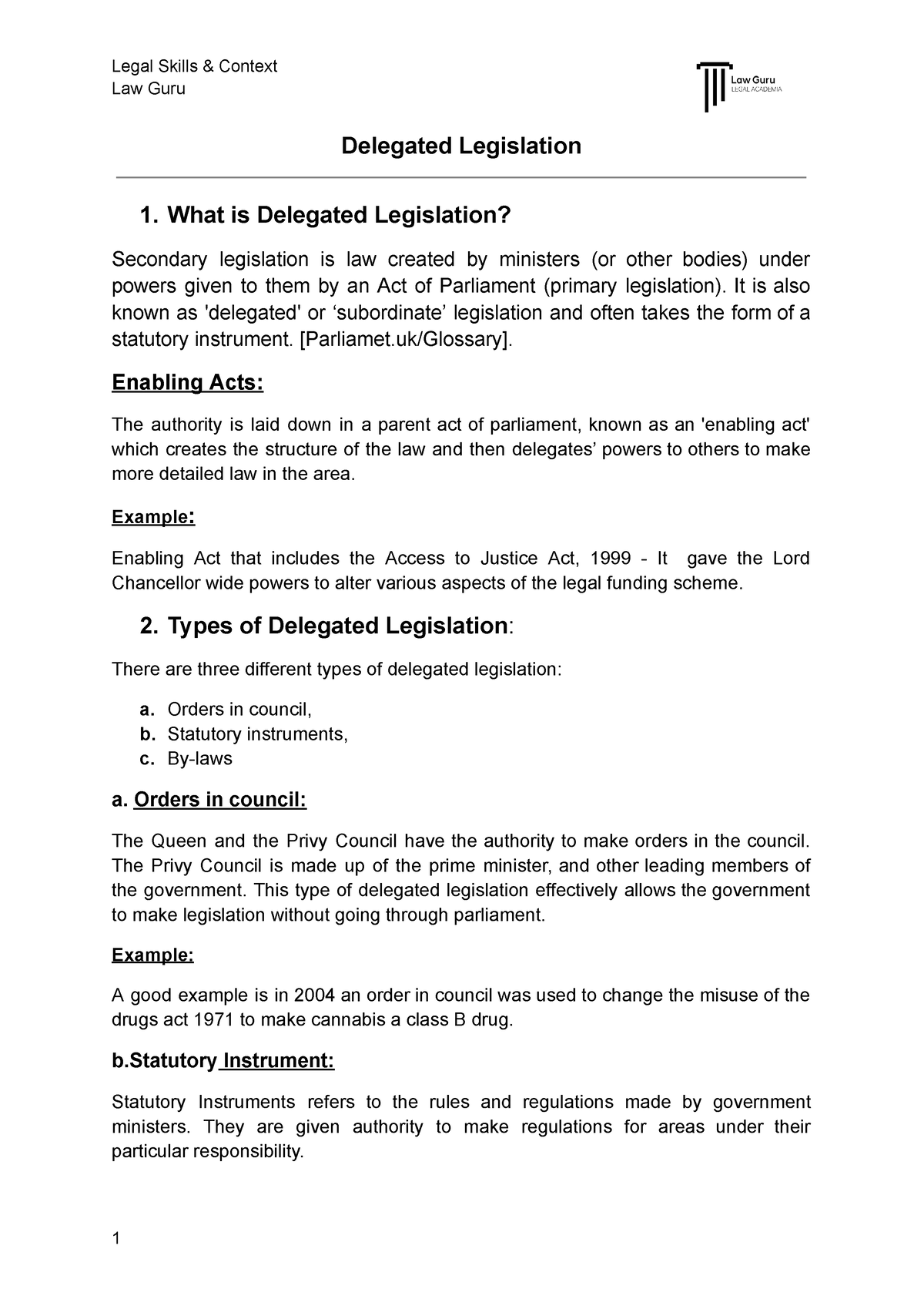 Delegated Legislation - Law Guru Delegated Legislation 1. What Is ...