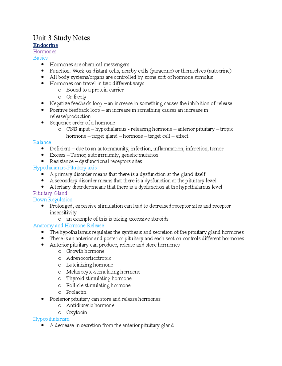 Unit 3 Study Notes - Endocrine/Fluids/Electrolytes/Nutrition/The renal ...