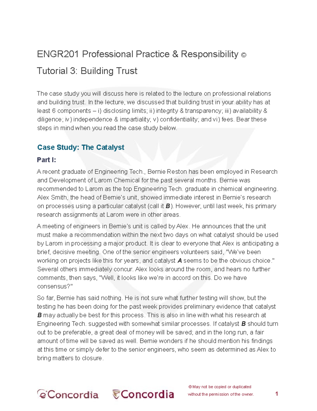 Engr201 Tutorial 3 Engr201 Professional Practice Responsibility Tutorial 3 Building Trust Engr201 Tutorial 3 Engr201 Professional Practice Responsibility Tutorial 3 Building Trust