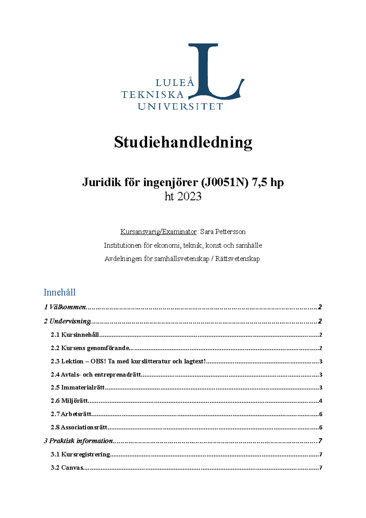 Studiehandledning 20231025 - Studiehandledning Juridik För Ingenjörer ...