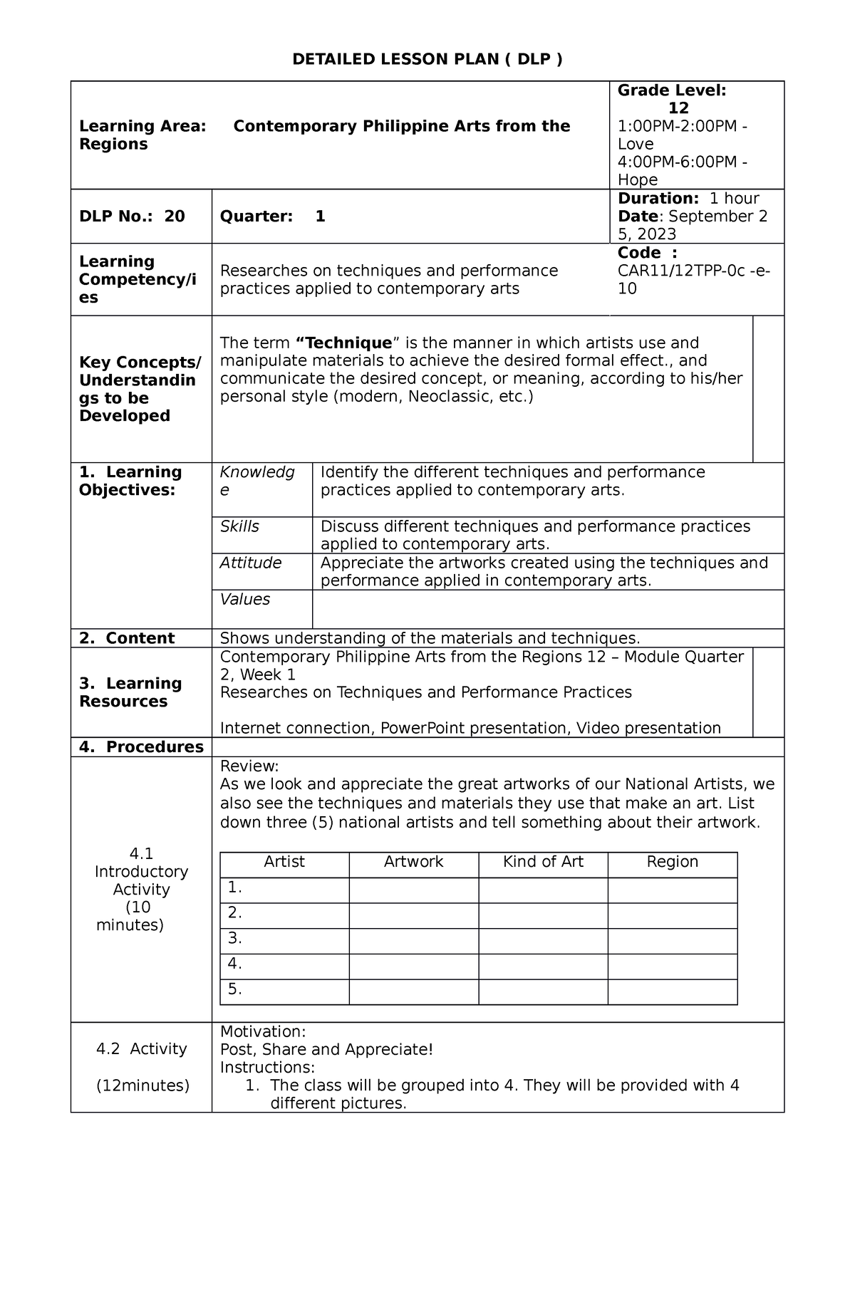 DLP DAY 20 - DLP - DETAILED LESSON PLAN ( DLP ) Learning Area ...