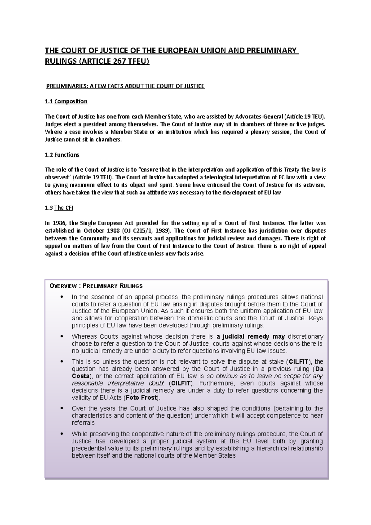 Preliminary Rulings Notes - THE COURT OF JUSTICE OF THE EUROPEAN UNION ...
