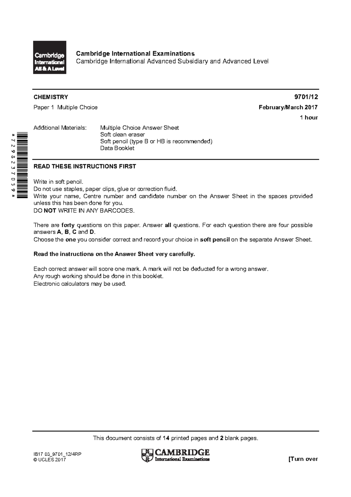 9701 M17 Qp 12 Past Paper 2017 This Document Consists Of 14 Printed Pages And 2 Blank Pages 9701 M17 Qp 12 Past Paper 2017 This Document Consists Of 14 Printed Pages And 2 Blank Pages
