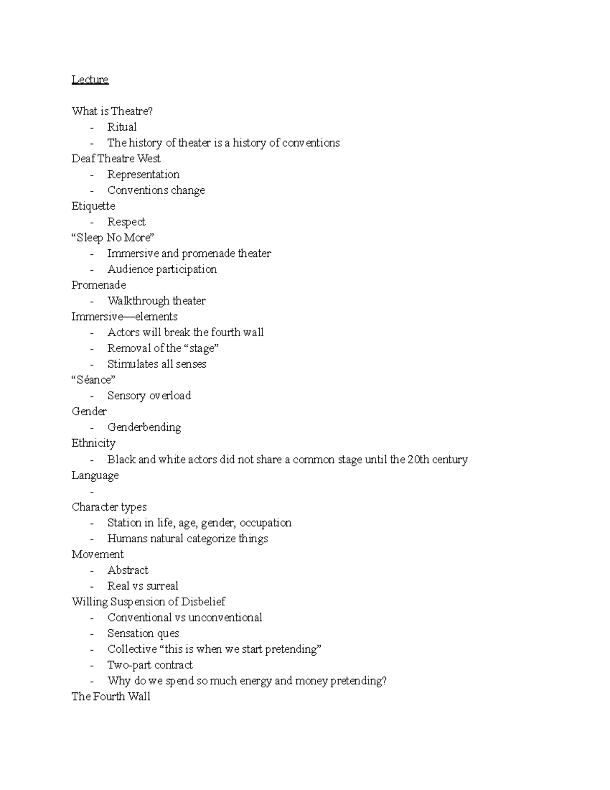 TH 210 Week 1 Notes - Professor: Philip Valle - Lecture What Is Theatre ...