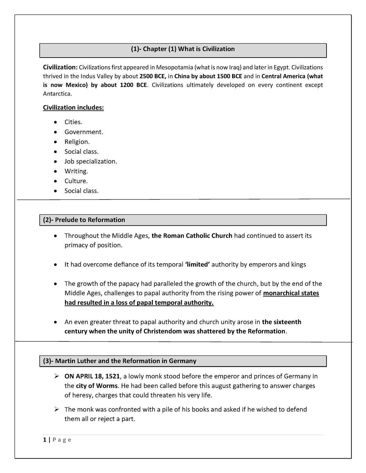 Western Civilization Final Revision Fall 2023 - (1)- Chapter (1) What ...