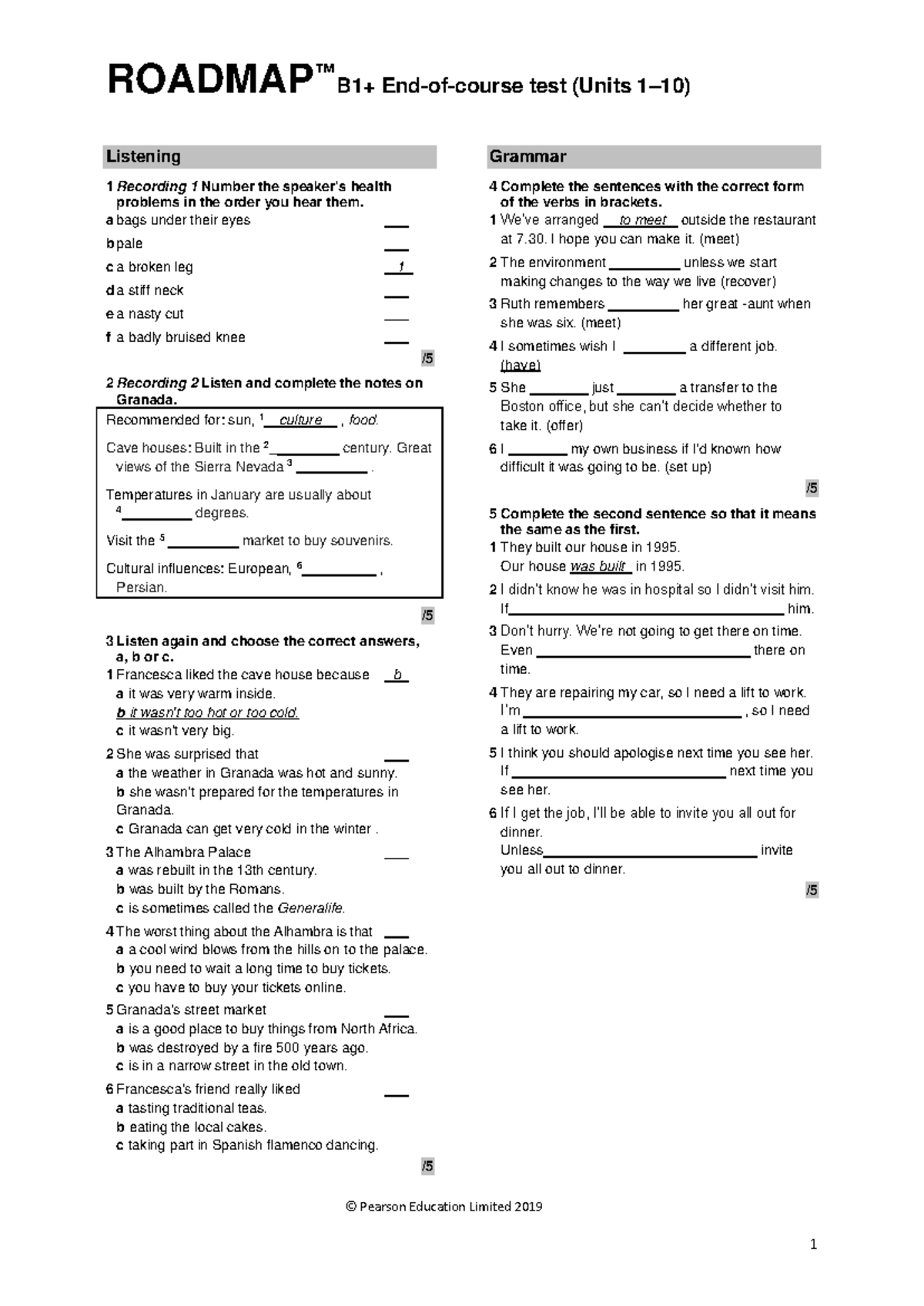 End-of-course test (PDF) - ROADMAP B1+ End-of-course test (Units 1-10 ...