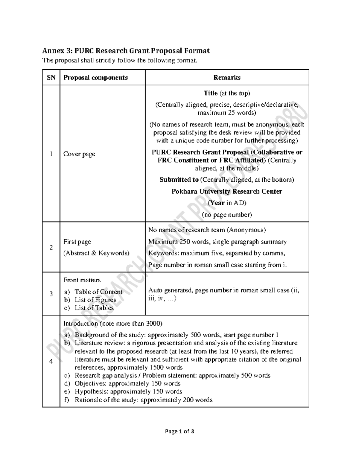 3 purc research grant proposal format - Page 1 of 3 Annex 3 : PURC ...