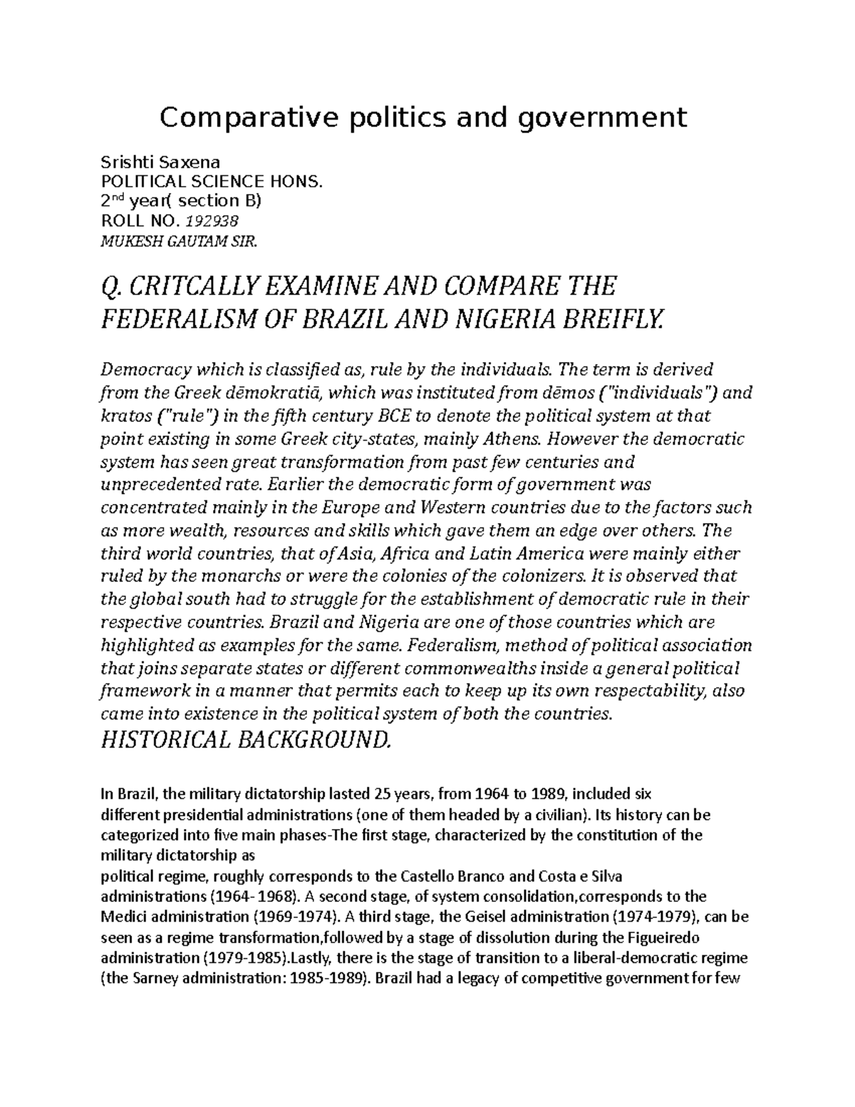 Comparative politics and government for semester 3 - Comparative ...