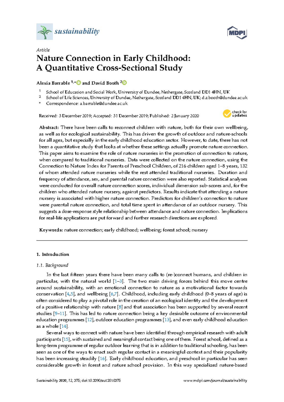Nature Connection in Early Childhood A Quantitativ - sustainability ...