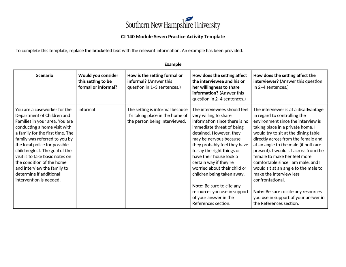 CJ 140 Module Seven Practice Activity Template - An example has been ...