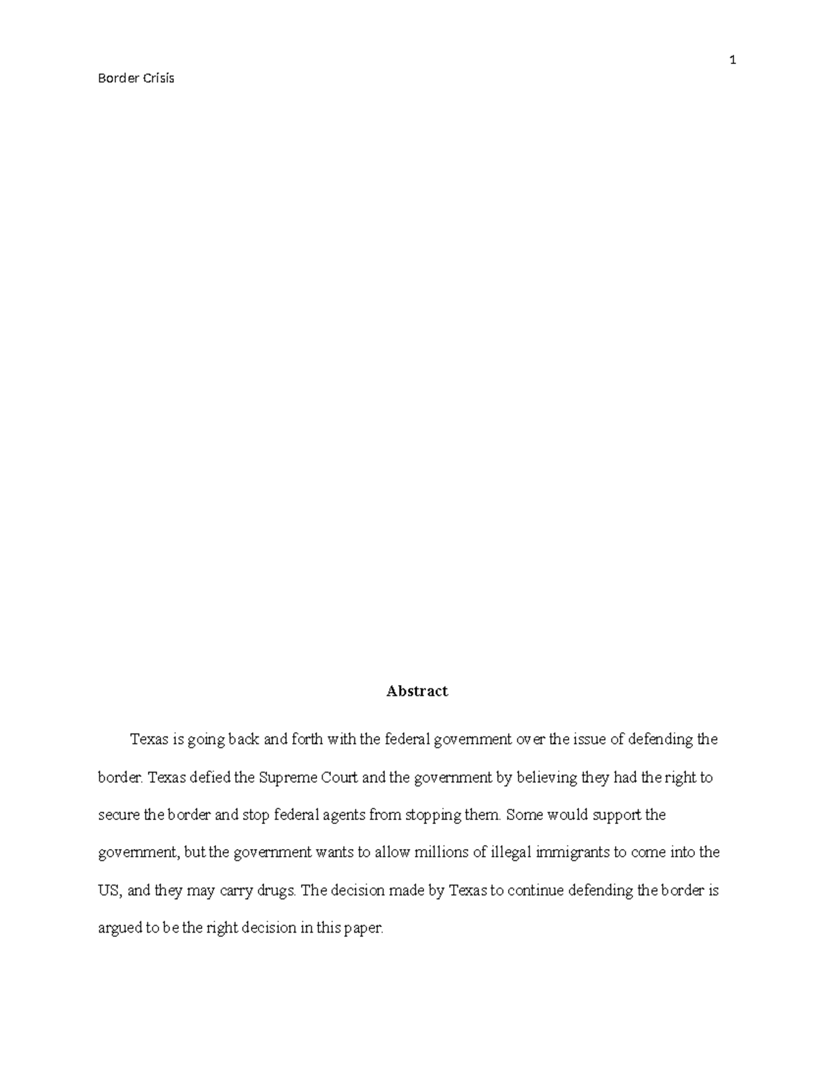 Research Position Paper - Border Crisis Abstract Texas is going back ...