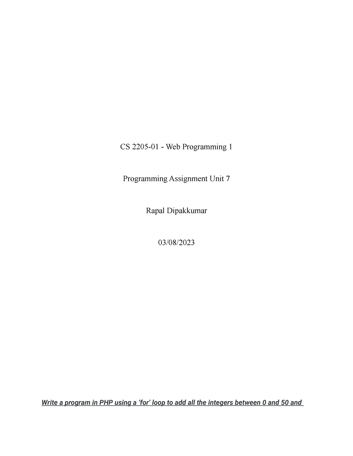 cs 2205 programming assignment unit 7
