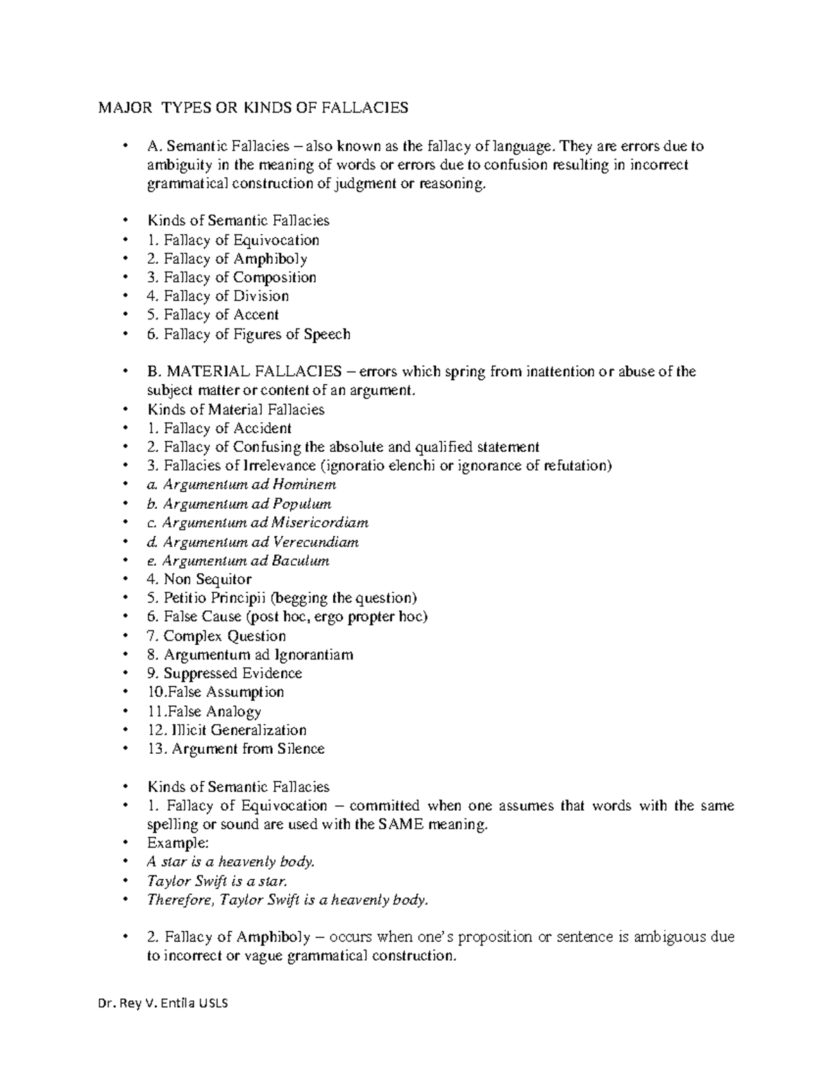 For upload Module 6 A. Semantic Fallacies-1 - Dr. Rey V. Entila USLS ...